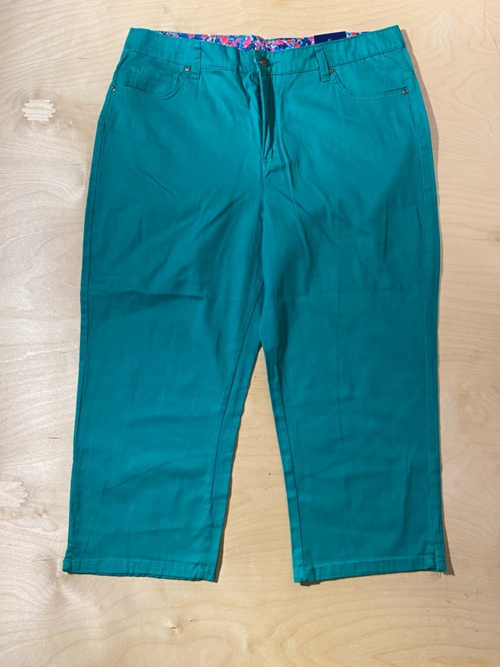 Basic Editions Teal Cropped Straight-Leg Pants 14 (RF)